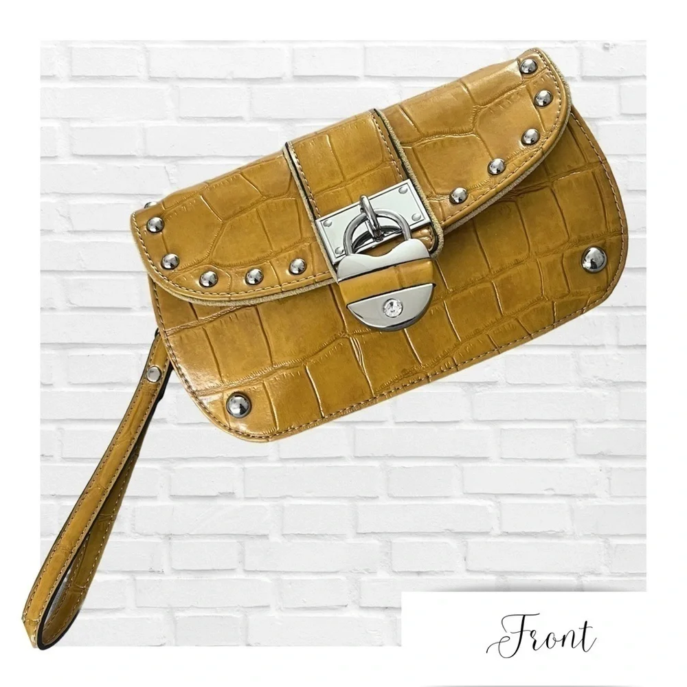 Vintage Kathy Van Zeeland Y2K Yellow Clutch Wristlet Heart Twee Indie Sleaze
